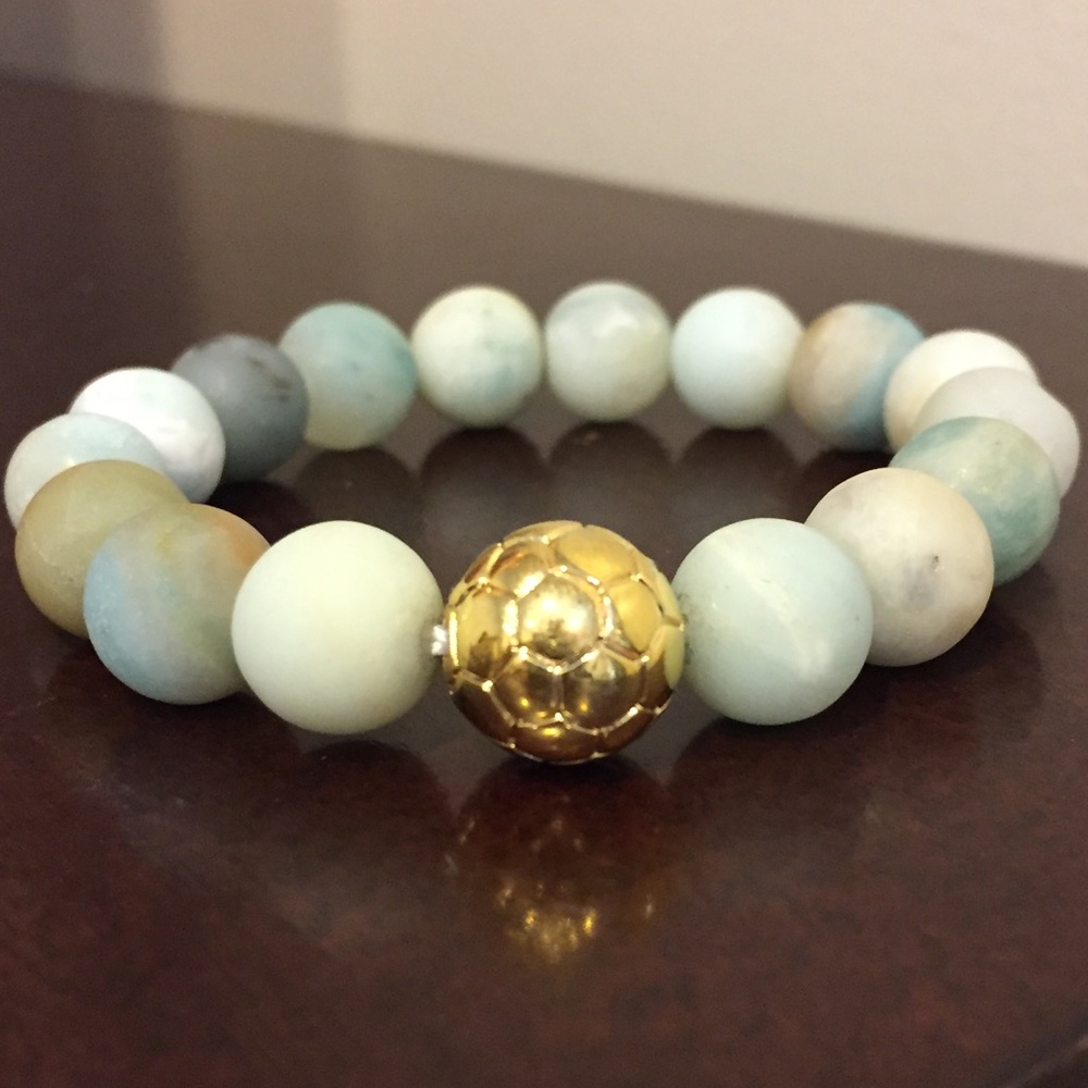Amazonite bracelet gold plated soccer ball